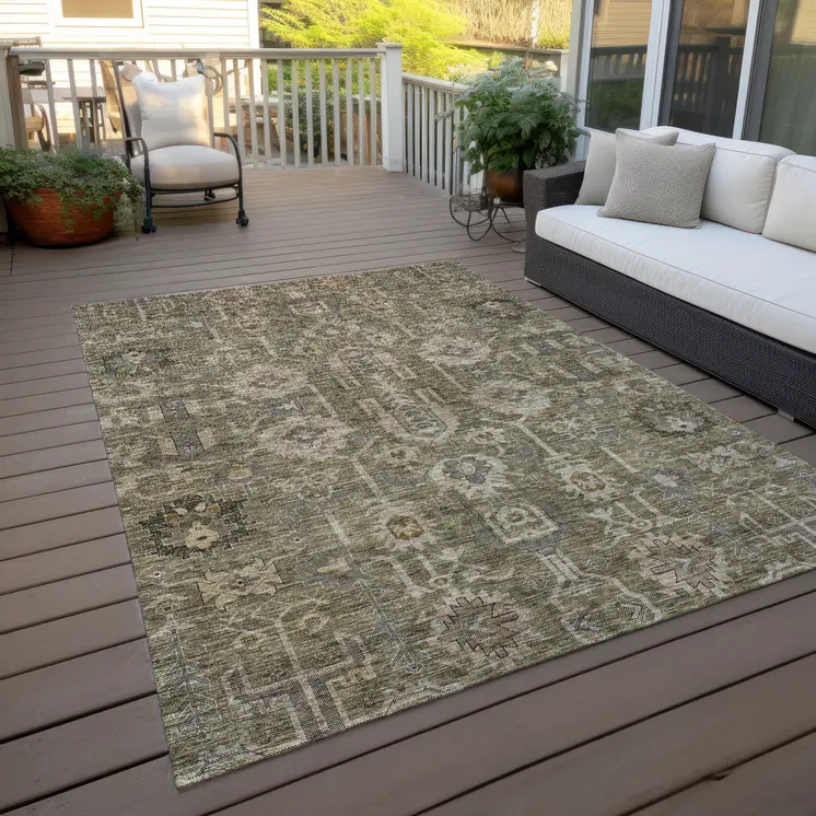 10' X 14' Brown Gray And Charcoal Oriental Washable Indoor Outdoor Area Rug