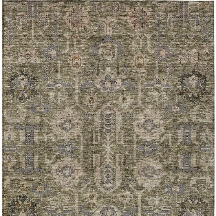 10' X 14' Brown Gray And Charcoal Oriental Washable Indoor Outdoor Area Rug