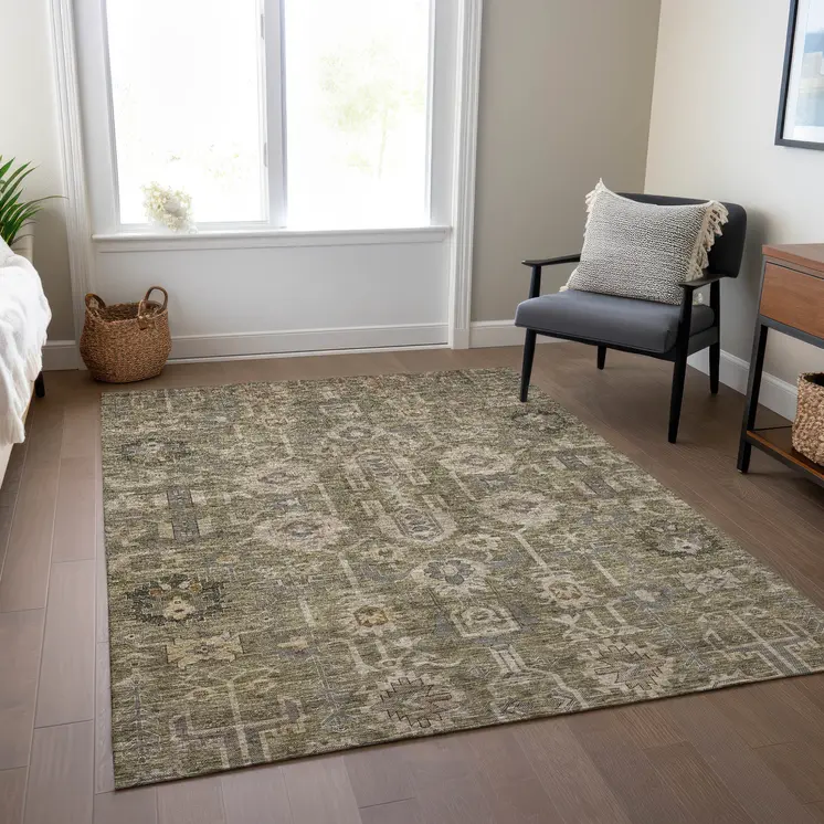 10' X 14' Brown Gray And Charcoal Oriental Washable Indoor Outdoor Area Rug