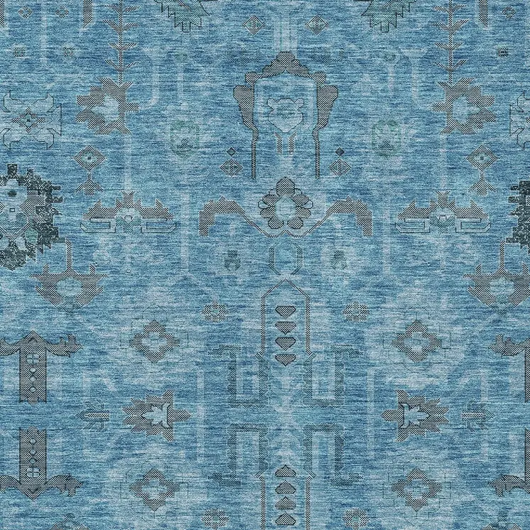 3' X 5' Sky Blue And Gray Oriental Washable Indoor Outdoor Area Rug