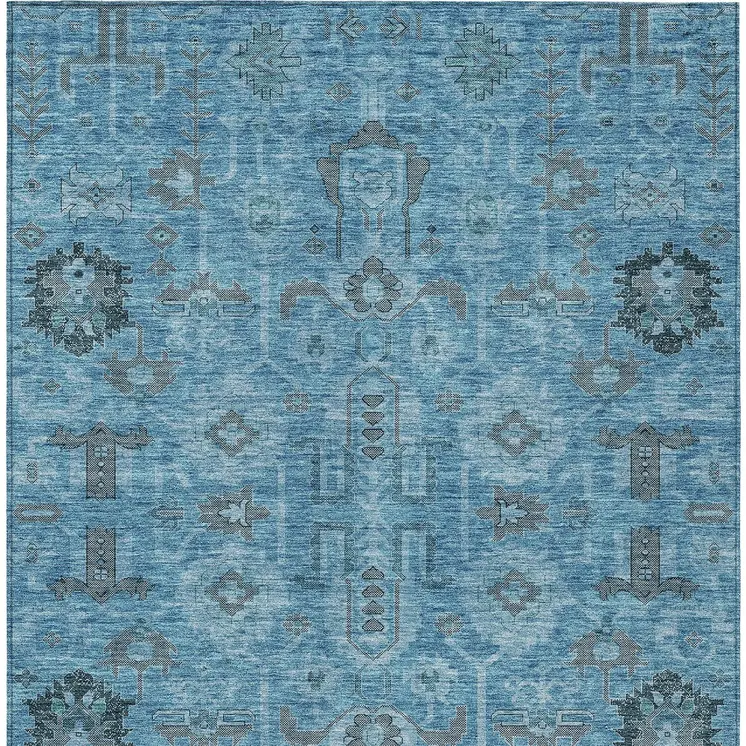 3' X 5' Sky Blue And Gray Oriental Washable Indoor Outdoor Area Rug