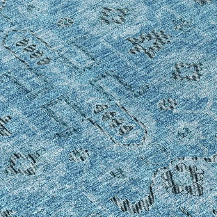3' X 5' Sky Blue And Gray Oriental Washable Indoor Outdoor Area Rug
