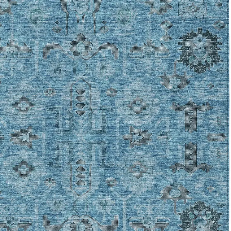 8' X 10' Sky Blue And Gray Oriental Washable Indoor Outdoor Area Rug