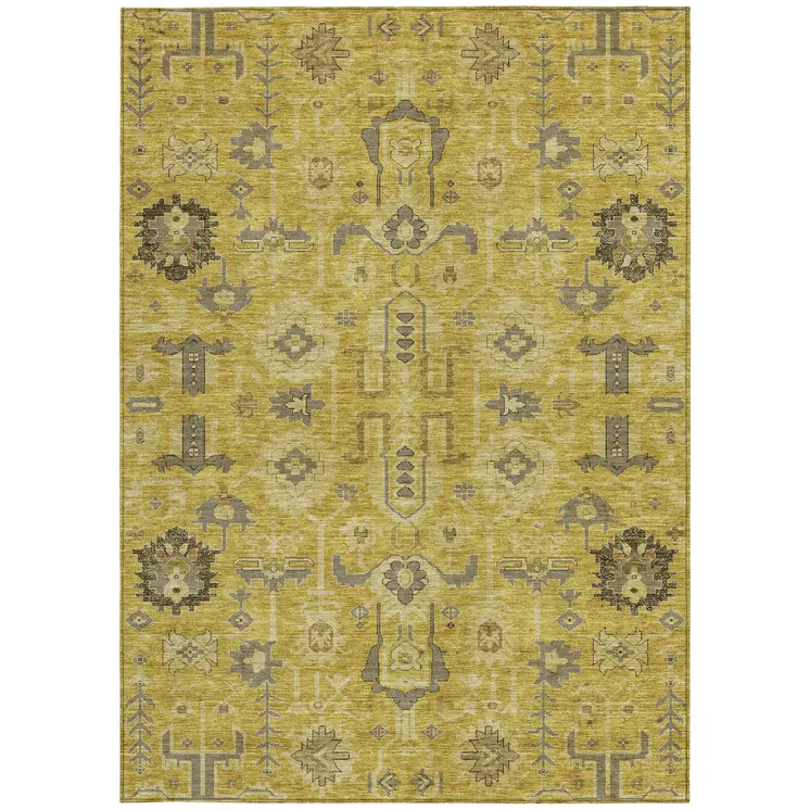 3' X 5' Gold Wheat And Gray Oriental Washable Indoor Outdoor Area Rug