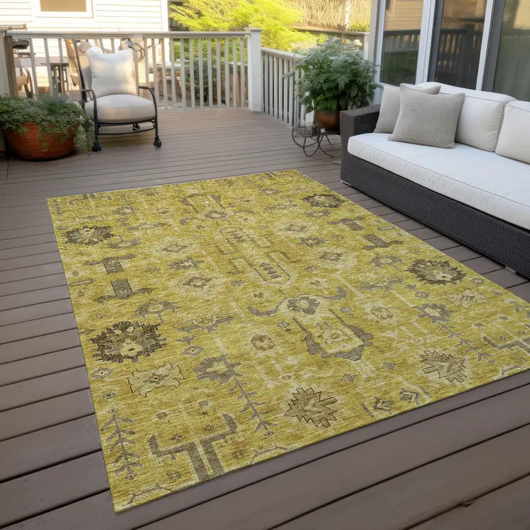 3' X 5' Gold Wheat And Gray Oriental Washable Indoor Outdoor Area Rug