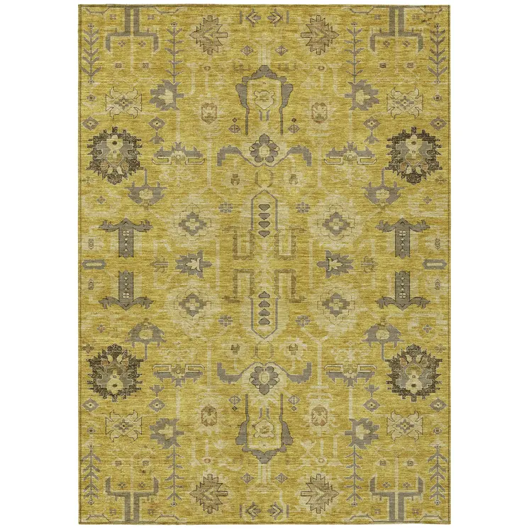 3' X 5' Gold Wheat And Gray Oriental Washable Indoor Outdoor Area Rug