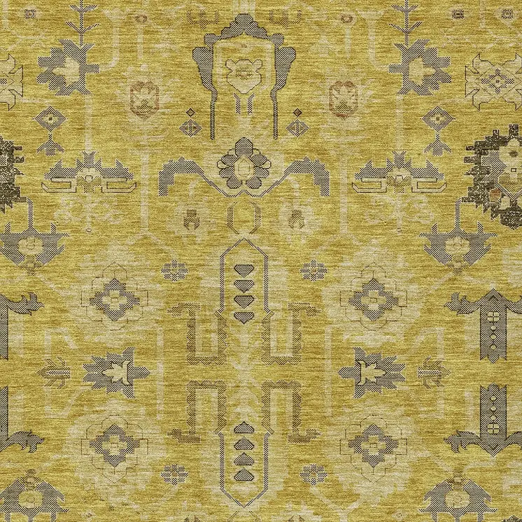 8' X 10' Gold Wheat And Gray Oriental Washable Indoor Outdoor Area Rug