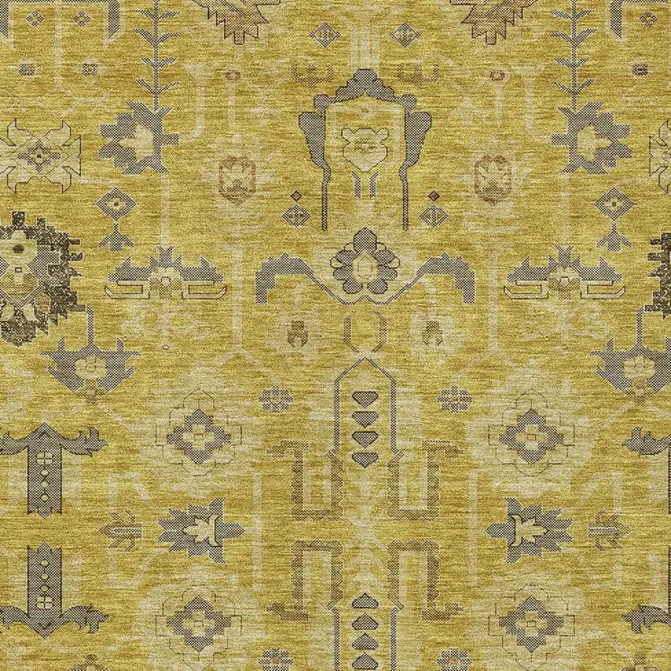 9' X 12' Gold Wheat And Gray Oriental Washable Indoor Outdoor Area Rug