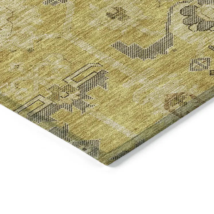 10' X 14' Gold Wheat And Gray Oriental Washable Indoor Outdoor Area Rug