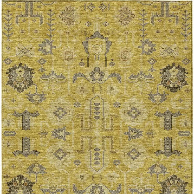 10' X 14' Gold Wheat And Gray Oriental Washable Indoor Outdoor Area Rug