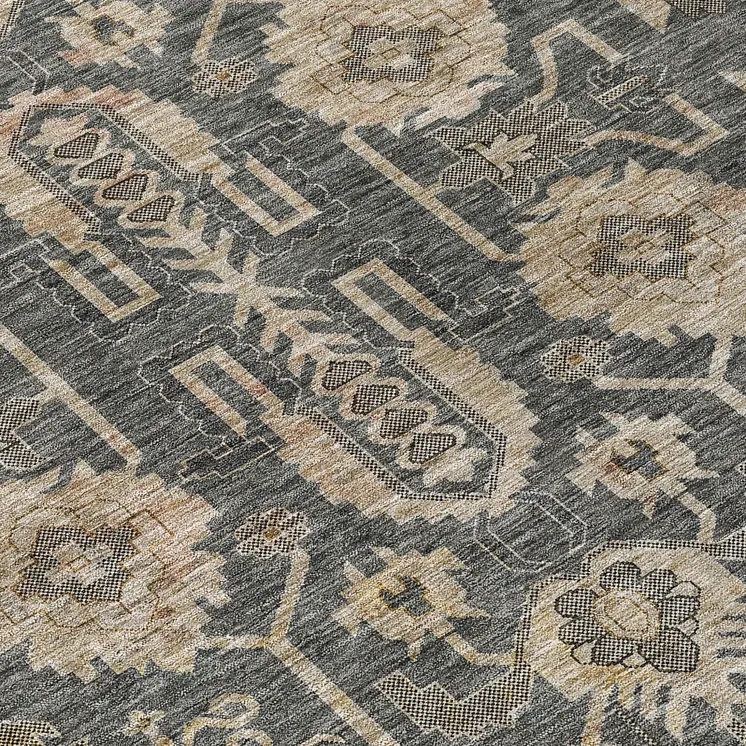 8' Gray Silver And Beige Round Oriental Washable Indoor Outdoor Area Rug