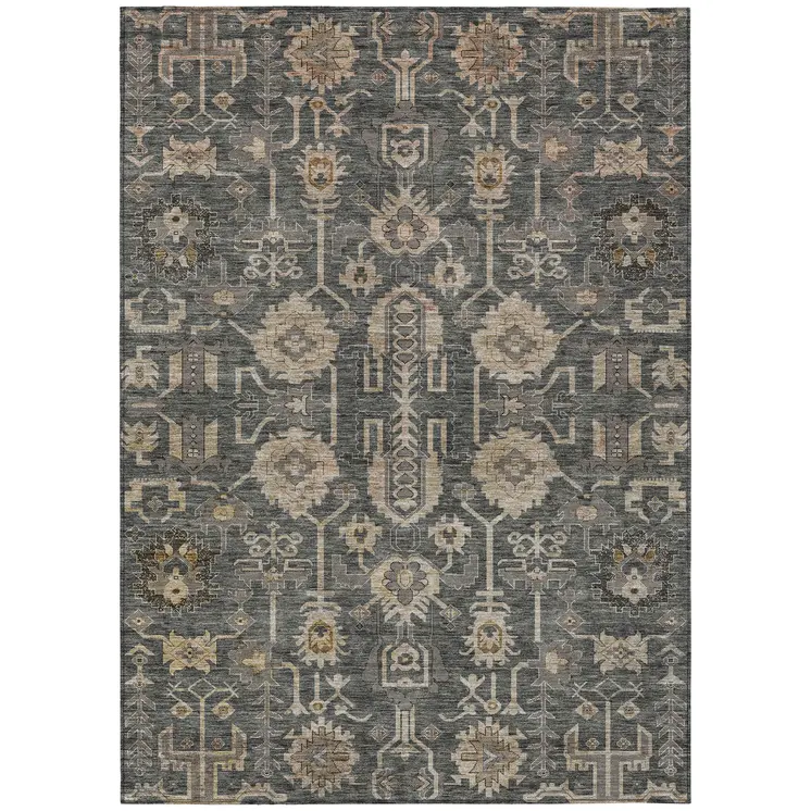 8' X 10' Gray Silver And Beige Oriental Washable Indoor Outdoor Area Rug