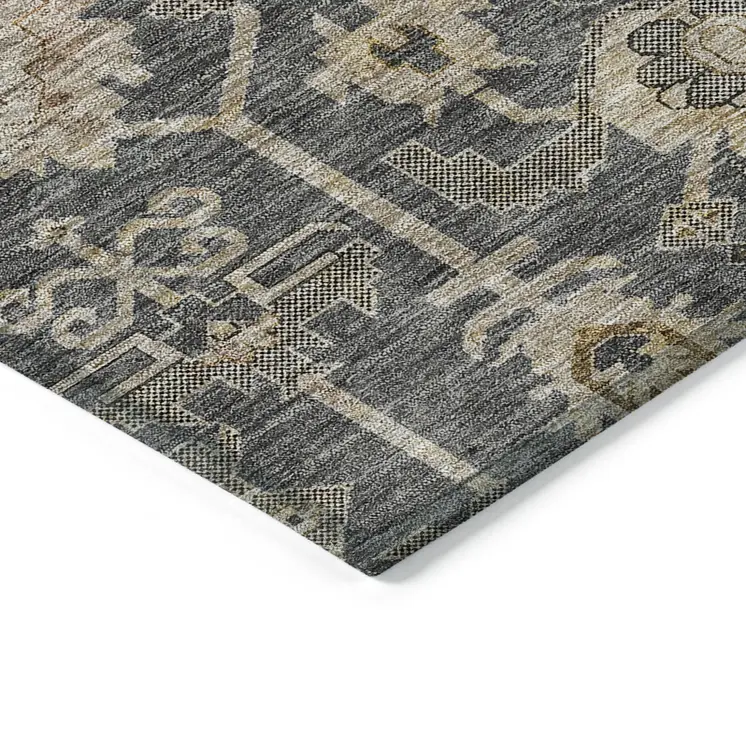 8' X 10' Gray Silver And Beige Oriental Washable Indoor Outdoor Area Rug