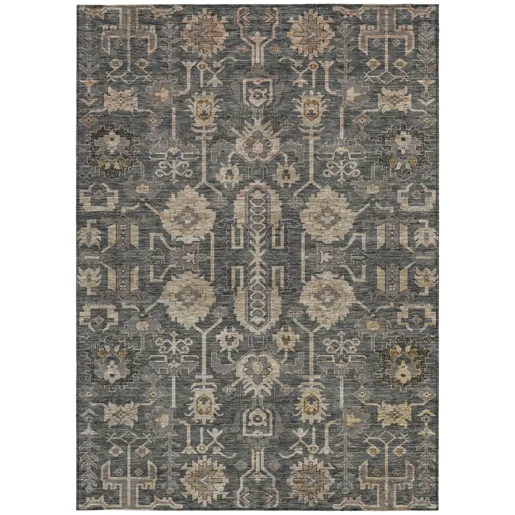 8' X 10' Gray Silver And Beige Oriental Washable Indoor Outdoor Area Rug