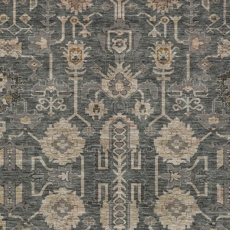 9' X 12' Gray Silver And Beige Oriental Washable Indoor Outdoor Area Rug