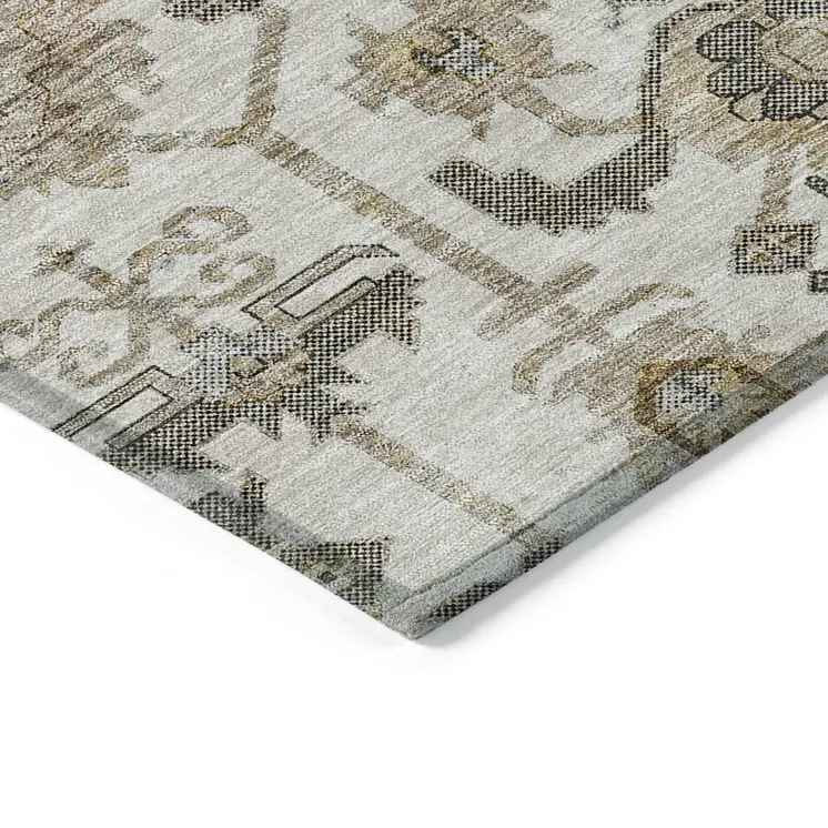 3' X 5' Ivory Beige And Taupe Oriental Washable Indoor Outdoor Area Rug
