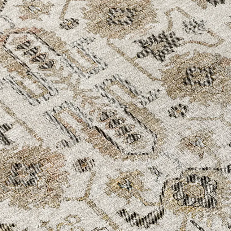 3' X 5' Ivory Beige And Taupe Oriental Washable Indoor Outdoor Area Rug