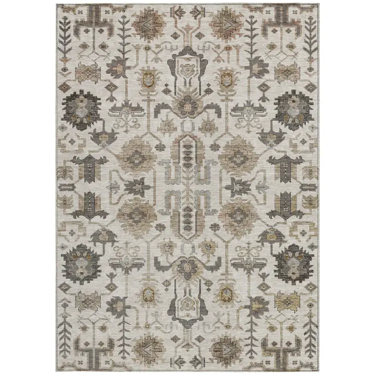 10' X 14' Ivory Beige And Taupe Oriental Washable Indoor Outdoor Area Rug