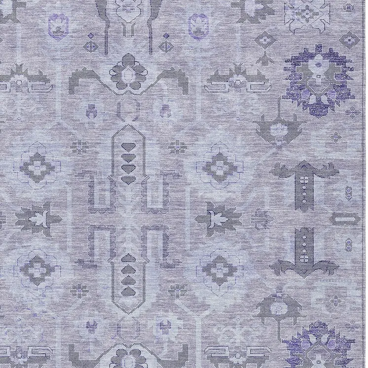 5' X 8' Lavender Purple And Gray Oriental Washable Indoor Outdoor Area Rug