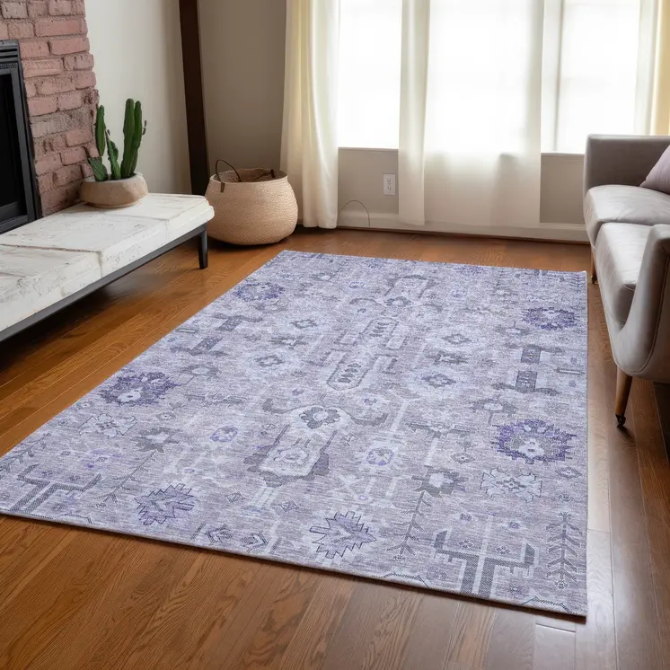 5' X 8' Lavender Purple And Gray Oriental Washable Indoor Outdoor Area Rug