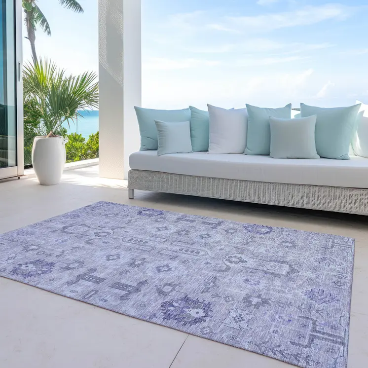 5' X 8' Lavender Purple And Gray Oriental Washable Indoor Outdoor Area Rug