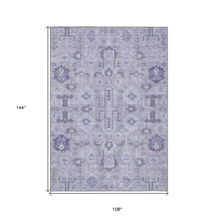 9' X 12' Lavender Purple And Gray Oriental Washable Indoor Outdoor Area Rug