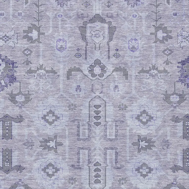 9' X 12' Lavender Purple And Gray Oriental Washable Indoor Outdoor Area Rug