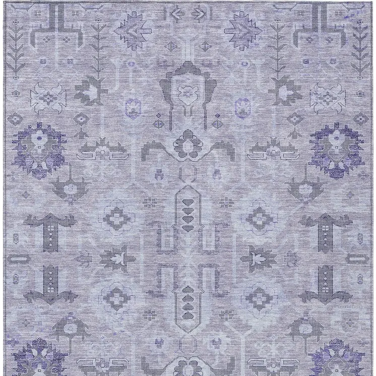 9' X 12' Lavender Purple And Gray Oriental Washable Indoor Outdoor Area Rug