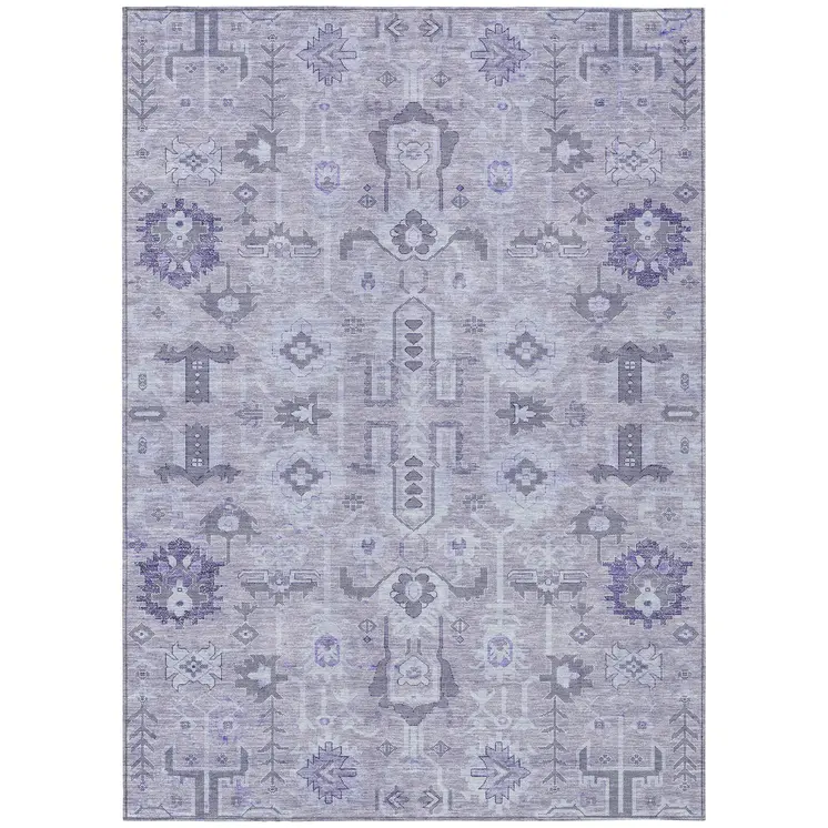 10' X 14' Lavender Purple And Gray Oriental Washable Indoor Outdoor Area Rug