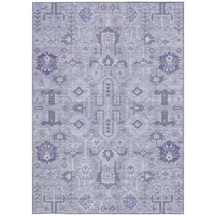 10' X 14' Lavender Purple And Gray Oriental Washable Indoor Outdoor Area Rug