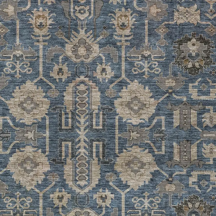 3' X 5' Navy Blue Beige And Taupe Oriental Washable Indoor Outdoor Area Rug
