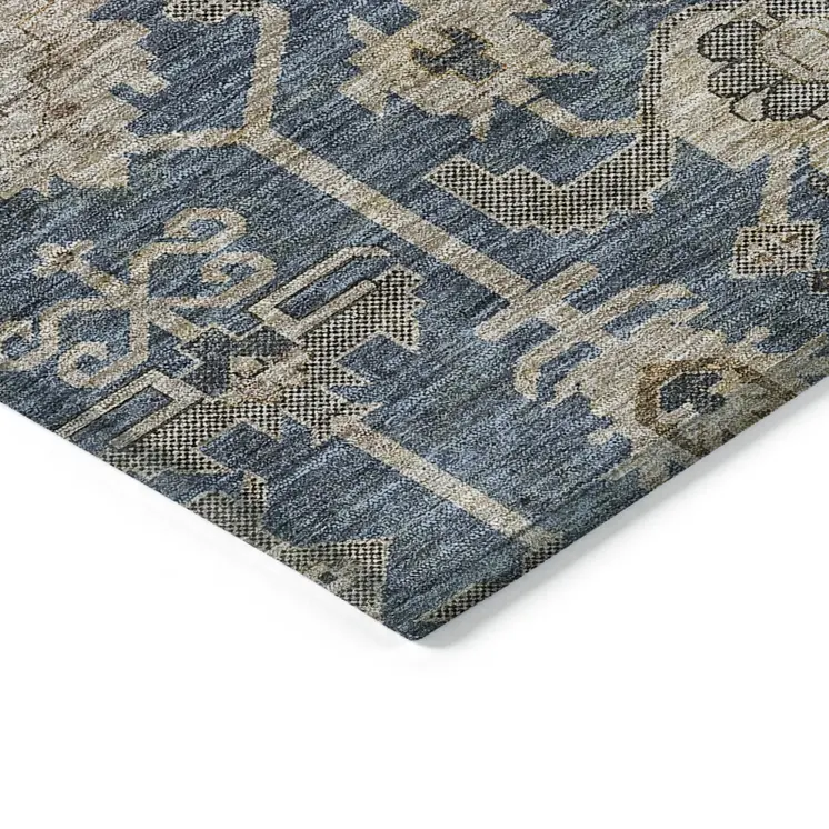 10' X 14' Navy Blue Beige And Taupe Oriental Washable Indoor Outdoor Area Rug