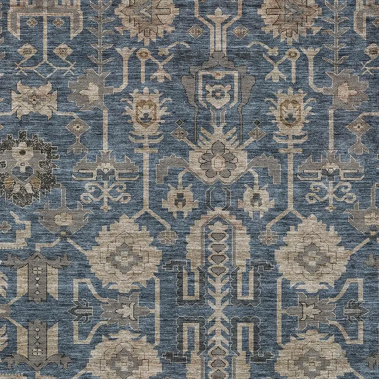 10' X 14' Navy Blue Beige And Taupe Oriental Washable Indoor Outdoor Area Rug