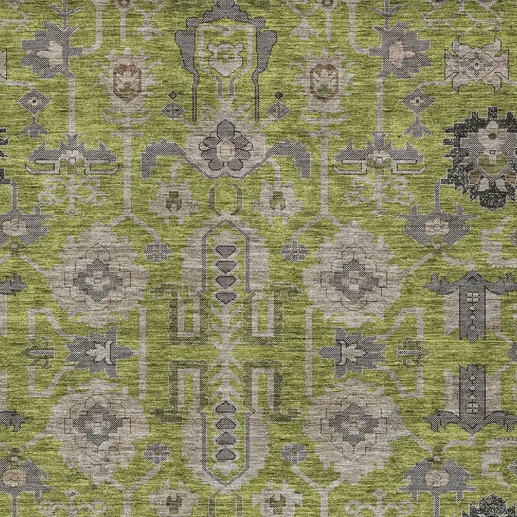 3' X 5' Olive Green Gray And Charcoal Oriental Washable Indoor Outdoor Area Rug