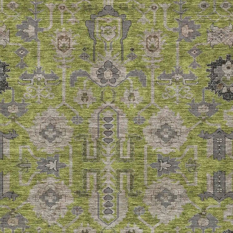 9' X 12' Olive Green Gray And Charcoal Oriental Washable Indoor Outdoor Area Rug