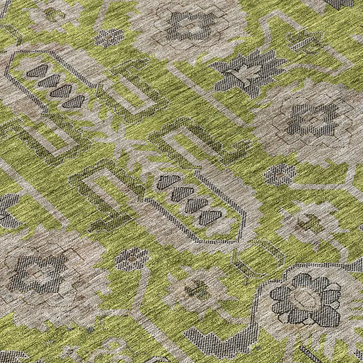 9' X 12' Olive Green Gray And Charcoal Oriental Washable Indoor Outdoor Area Rug