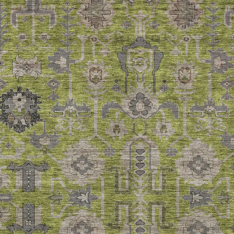 10' X 14' Olive Green Gray And Charcoal Oriental Washable Indoor Outdoor Area Rug