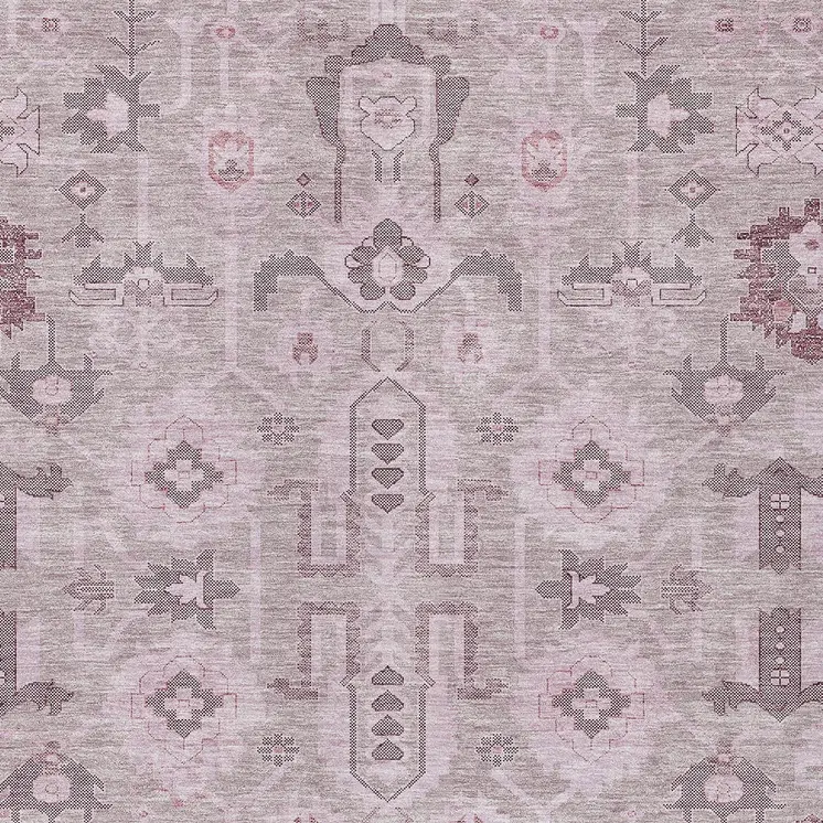 3' X 5' Pink Mauve And Blush Oriental Washable Indoor Outdoor Area Rug
