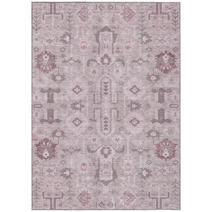 5' X 8' Pink Mauve And Blush Oriental Washable Indoor Outdoor Area Rug