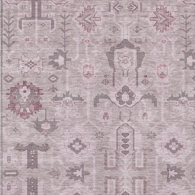 5' X 8' Pink Mauve And Blush Oriental Washable Indoor Outdoor Area Rug