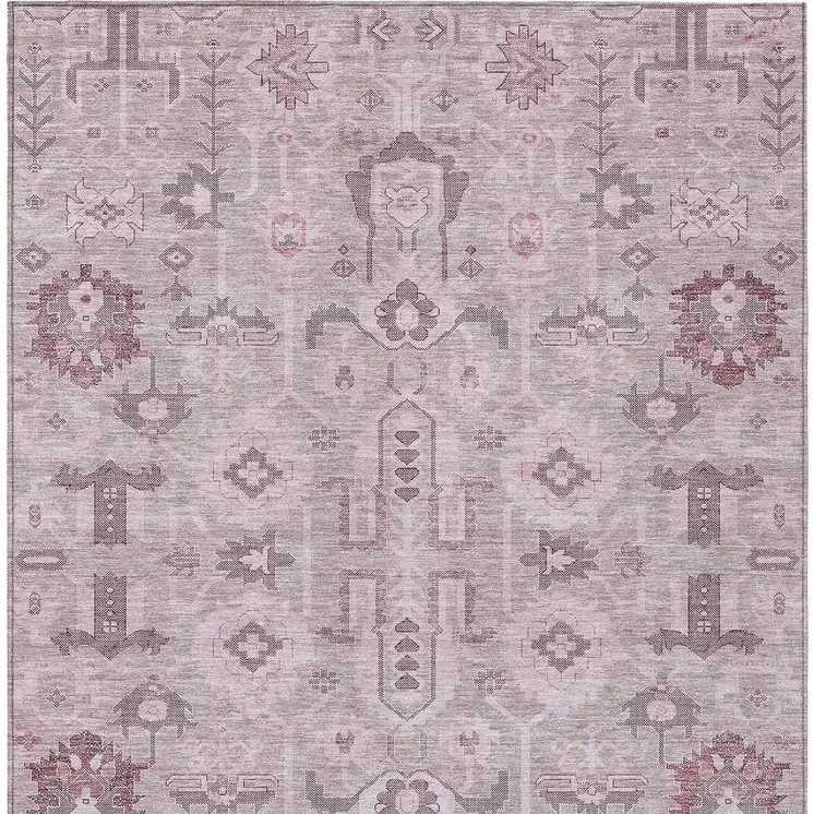 5' X 8' Pink Mauve And Blush Oriental Washable Indoor Outdoor Area Rug