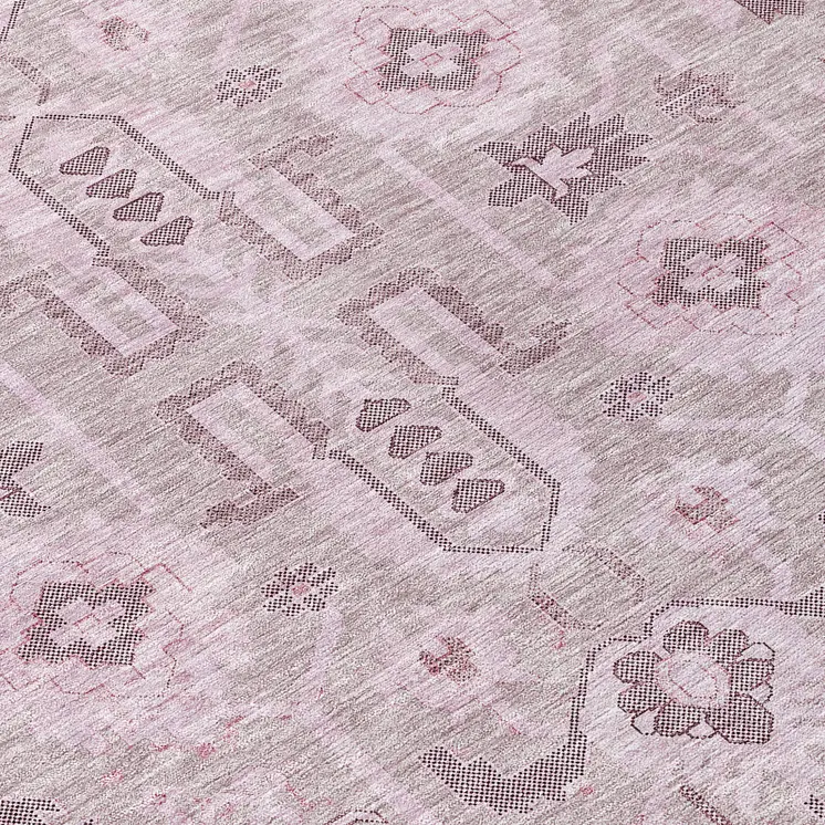 8' Pink Mauve And Blush Round Oriental Washable Indoor Outdoor Area Rug