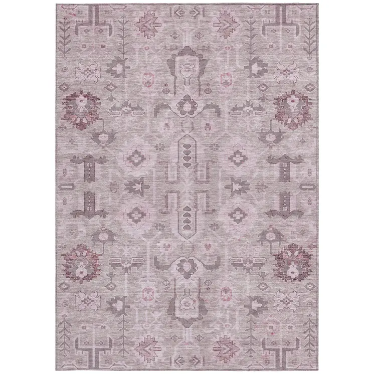 8' X 10' Pink Mauve And Blush Oriental Washable Indoor Outdoor Area Rug