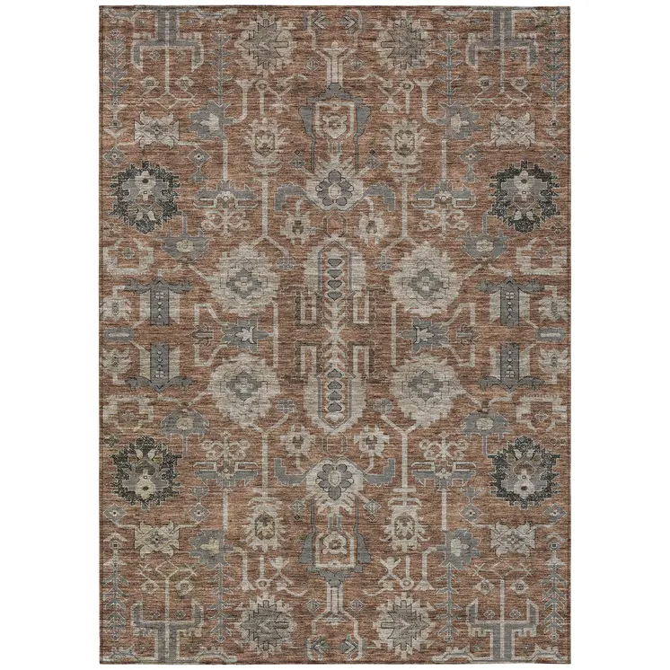 3' X 5' Brown Gray And Charcoal Oriental Washable Indoor Outdoor Area Rug