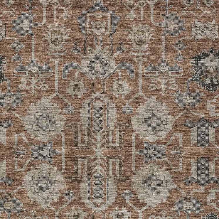 3' X 5' Brown Gray And Charcoal Oriental Washable Indoor Outdoor Area Rug