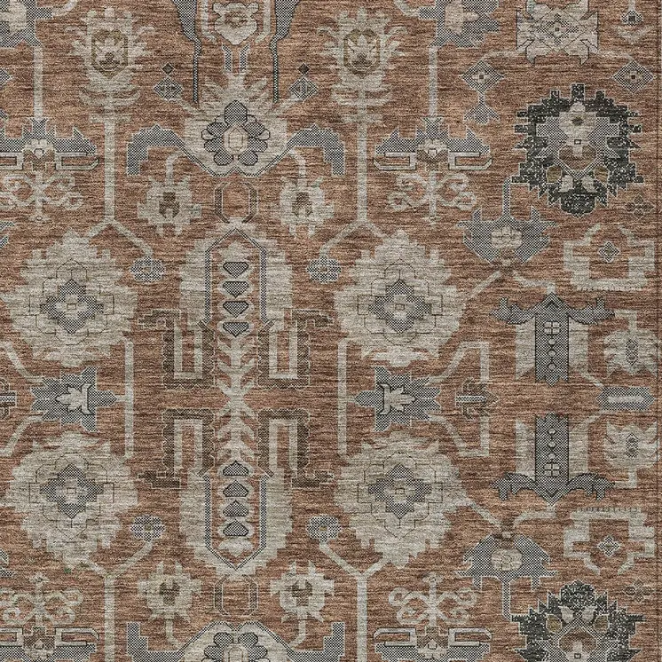 5' X 8' Brown Gray And Charcoal Oriental Washable Indoor Outdoor Area Rug