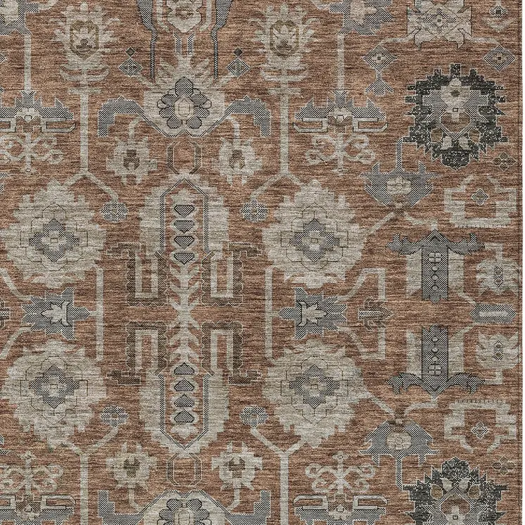 8' X 10' Brown Gray And Charcoal Oriental Washable Indoor Outdoor Area Rug