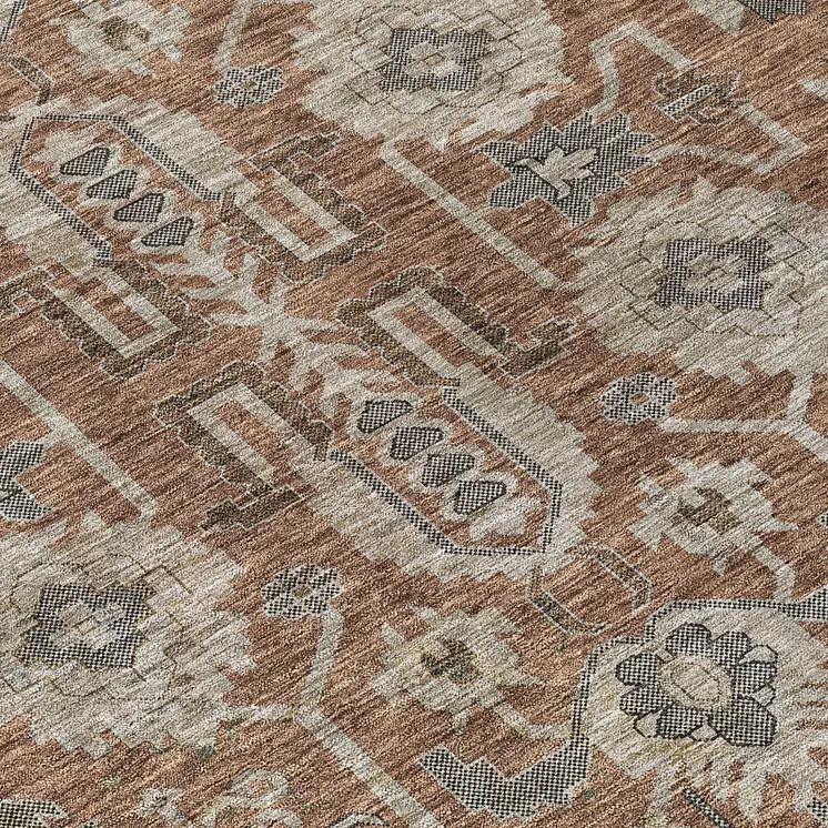 8' X 10' Brown Gray And Charcoal Oriental Washable Indoor Outdoor Area Rug