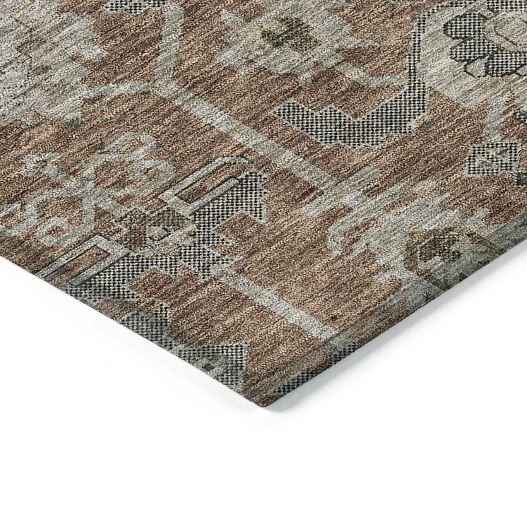 9' X 12' Brown Gray And Charcoal Oriental Washable Indoor Outdoor Area Rug