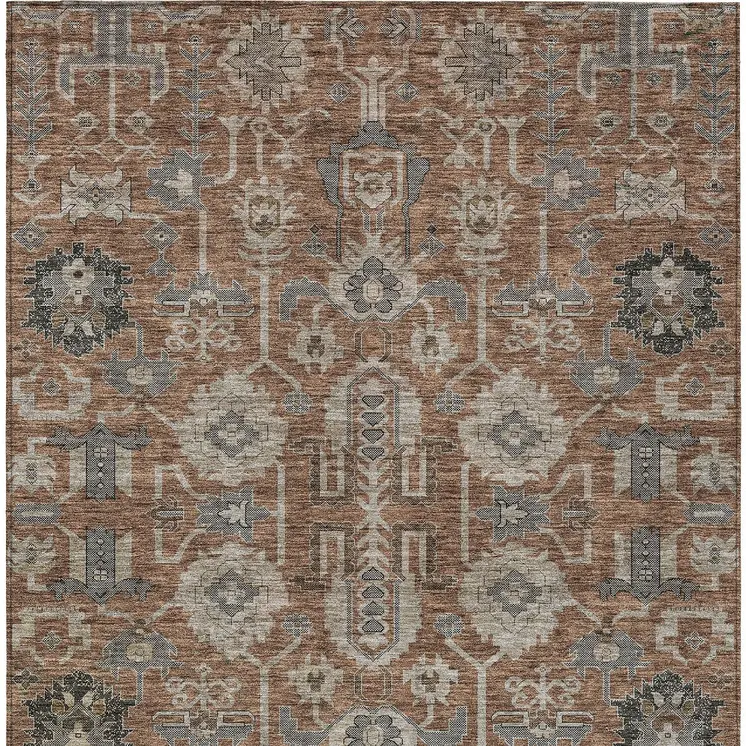 9' X 12' Brown Gray And Charcoal Oriental Washable Indoor Outdoor Area Rug